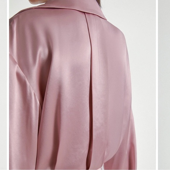 Pink Satin Long Sleeve Collared Button Front Shirt Dress- Size Small - Picture 6 of 10